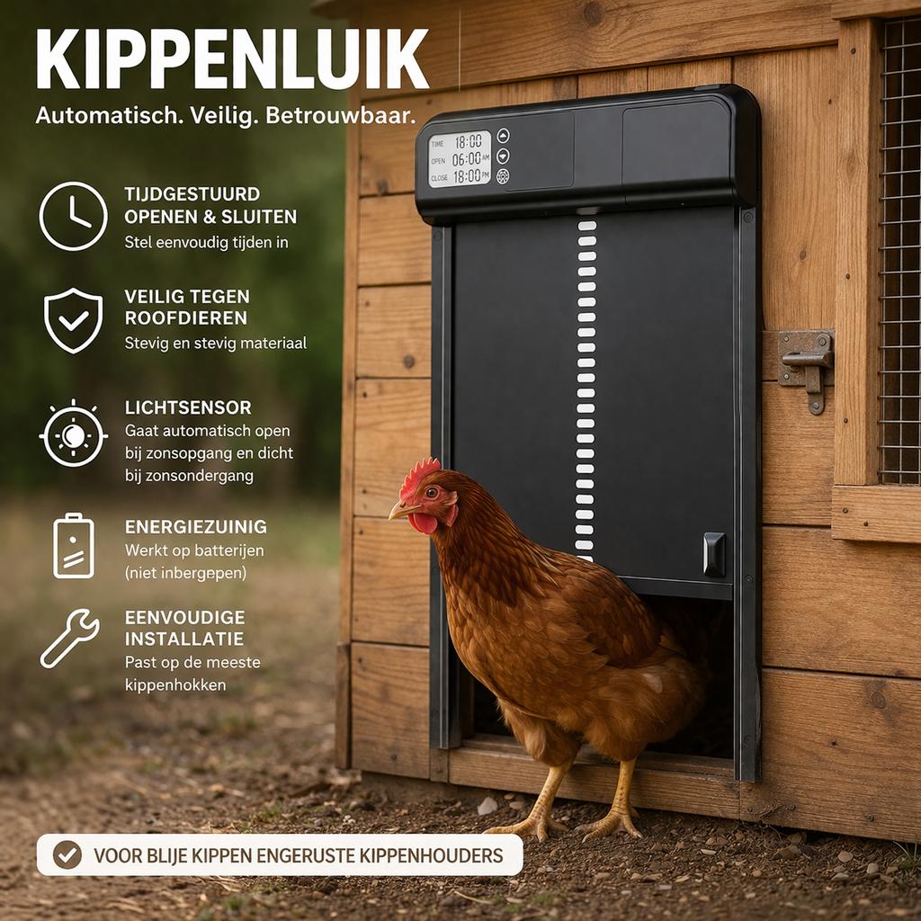 Automatische kippenluik met tijdschakelaar, Ophalen of Verzenden, Nieuw, Kippenhok of Kippenren