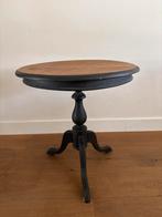 Houten wijntafel/ bijzettafel met zwart onderstel, Huis en Inrichting, Tafels | Bijzettafels, Minder dan 55 cm, Gebruikt, Rond