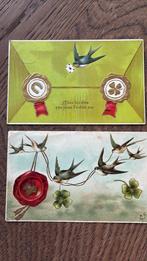 2  Zegel oorkonde. Vogels in vlucht.Klaver. Reliefkaart, Ophalen of Verzenden, Voor 1920, Gelopen