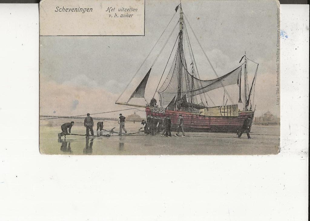 Scheveningen Sch 258 het uitzetten van het anker, Ophalen of Verzenden, Voor 1920, Ongelopen, Zuid-Holland