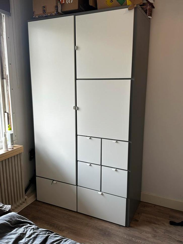 IKEA kledingkast wit/grijs met lades – veel opbergruimte, Huis en Inrichting, Kasten | Kledingkasten, Gebruikt, 200 cm of meer