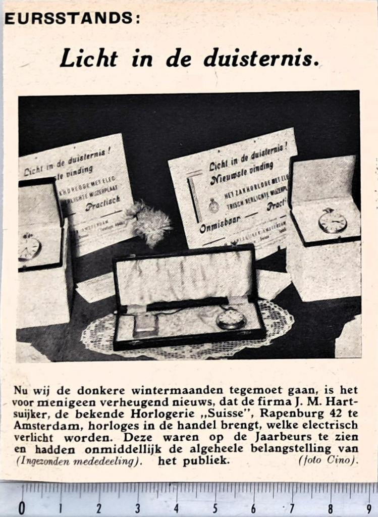 Amsterdam 1939; horlogerie Suisse  Hartsuijker op jaarbeurs, Verzenden, Voor 1940, Gebruikt, Overige onderwerpen