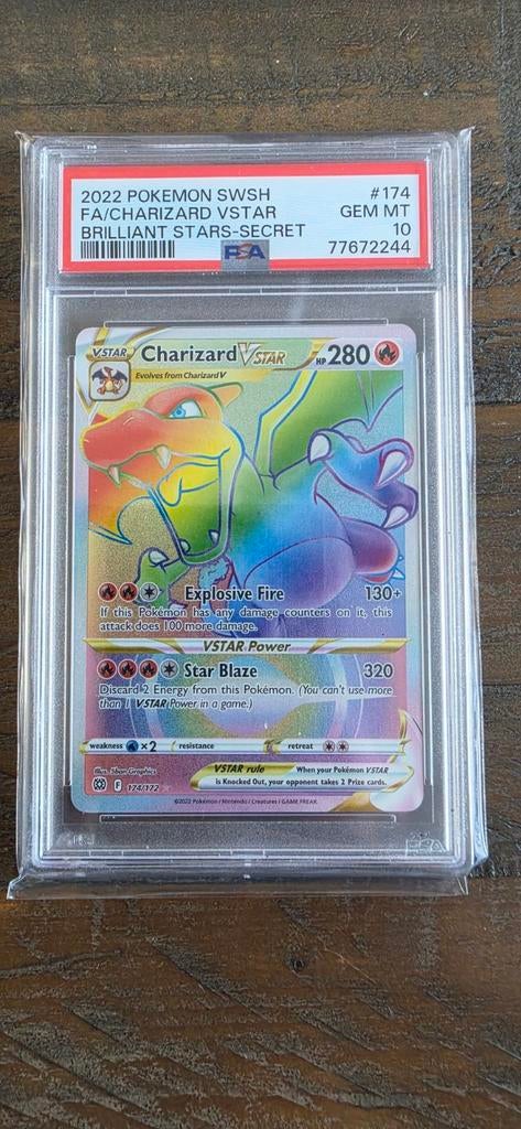 Charizard VSTAR Rainbow Rare PSA 10 Pokémon Kaart, Hobby en Vrije tijd, Verzamelkaartspellen | Pokémon, Ophalen, Nieuw, Losse kaart