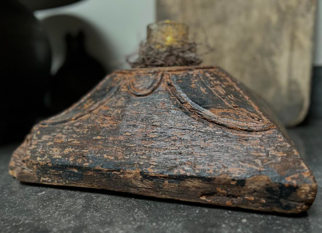 XXL oude houten poer kandelaar zonder de accessoires, Ophalen