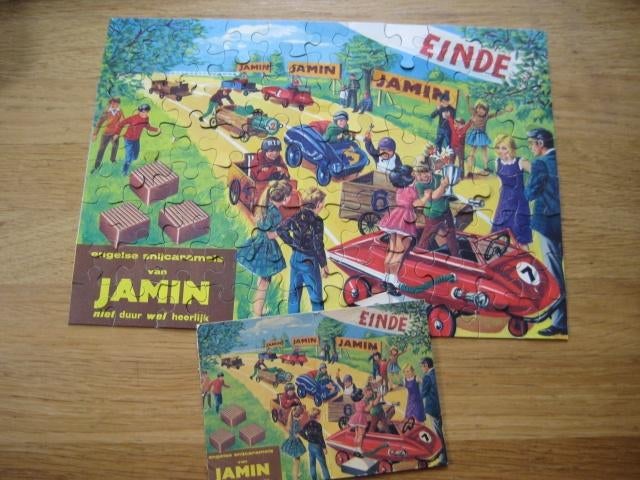 Jamin puzzel Engelse snijcaramels van Jamin 100 stukjes, Ophalen of Verzenden, 500 t/m 1500 stukjes, Gebruikt