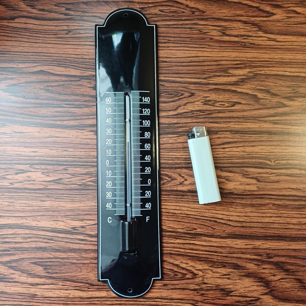 Zwarte emaille (buiten)thermometer. Leuk voor vaderdag, Ophalen of Verzenden, Nieuw, Binnenthermometer