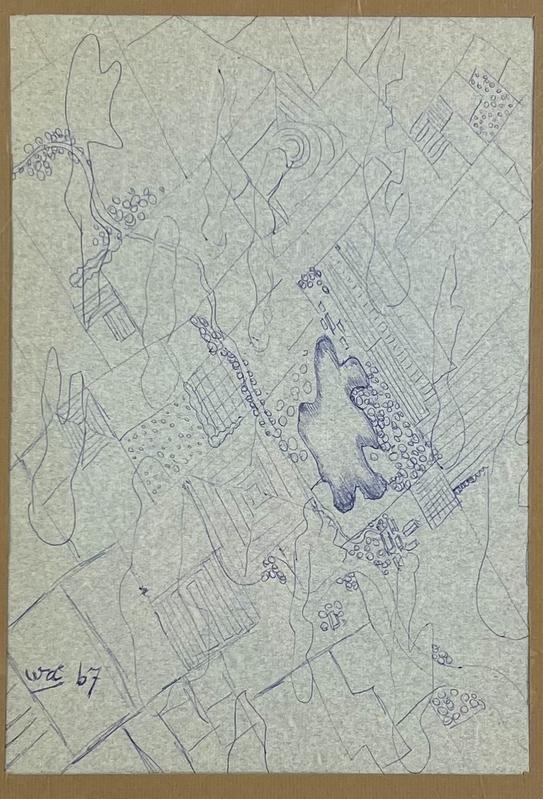 Wobbe H Alkema(1900)Tekening met balpoint"Abstract" Monogr D, Antiek en Kunst, Ophalen of Verzenden