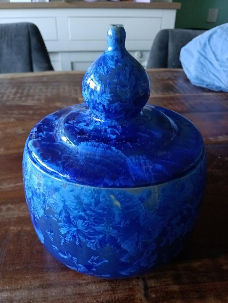 Kristal geglazuurde keramische pot met deksel, Huis en Inrichting, Woonaccessoires | Vazen, Overige kleuren, Ophalen of Verzenden