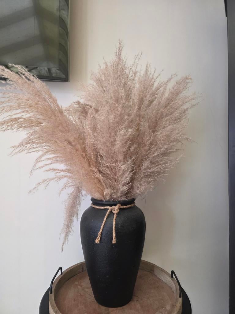 Zwarte vaas met pampas pluimen, Huis en Inrichting, Woonaccessoires | Vazen, Ophalen