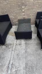Zwarte Wicker Loungeset met Glazen Tafel, Ophalen, Gebruikt, 3 zitplaatsen, Loungeset