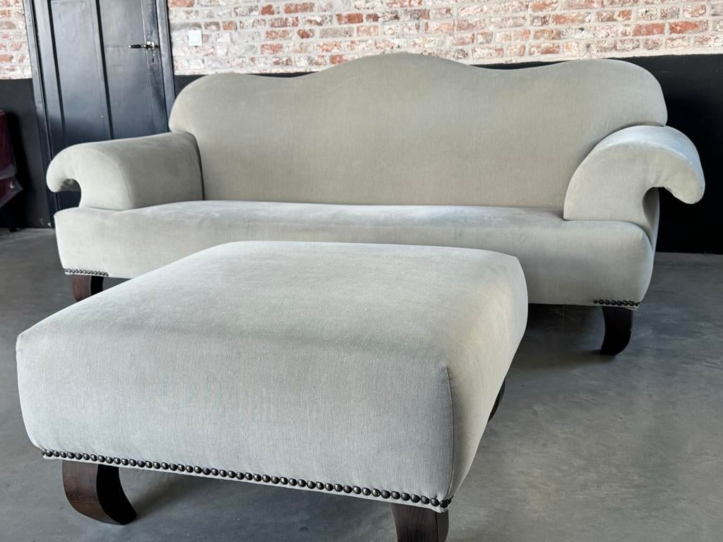 Grote lounge bank met hocker - Zo goed als nieuw 240cm, 250 tot 300 cm, 100 tot 125 cm, Modern landelijk, Ophalen of Verzenden