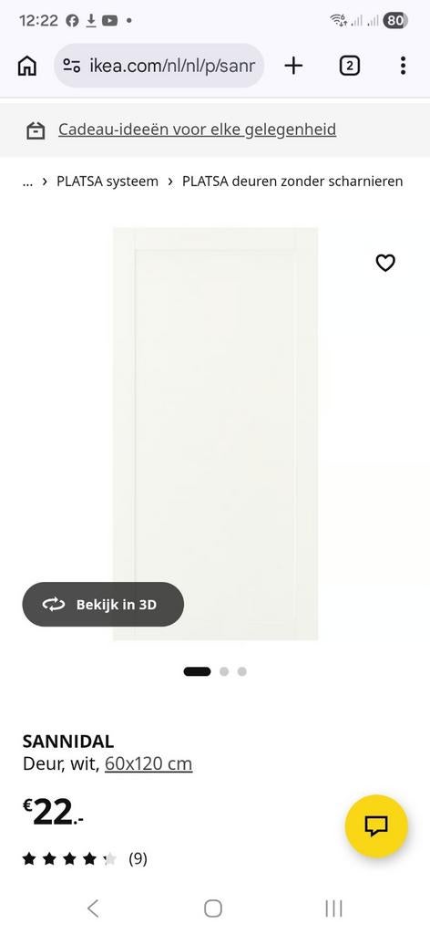 Ikea sannidal deur wit, Ophalen, Nieuw, Binnendeur, 200 tot 215 cm