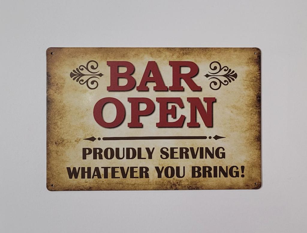 Bar open proudly serve reclamebord van metaal wandbord deco, Info@deconoord.nl, Deco Noord, Nieuw, Ophalen of Verzenden