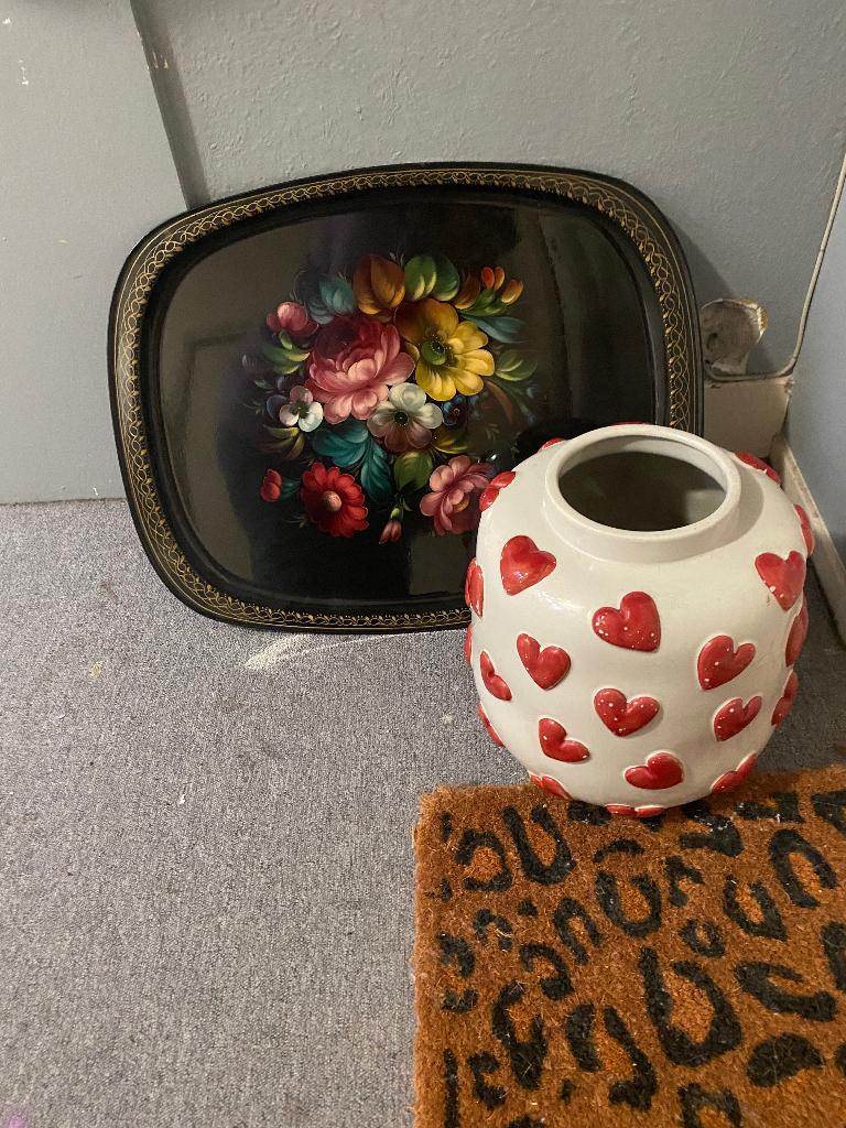 Vaas en dienblad, Huis en Inrichting, Woonaccessoires | Dienbladen, Ophalen, Gebruikt, Rond, Kunststof