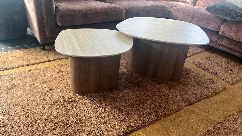 Organische salontafel set Levi Kiezel, Huis en Inrichting, Tafels | Salontafels, Ophalen, 50 tot 100 cm, Rond, Zo goed als nieuw