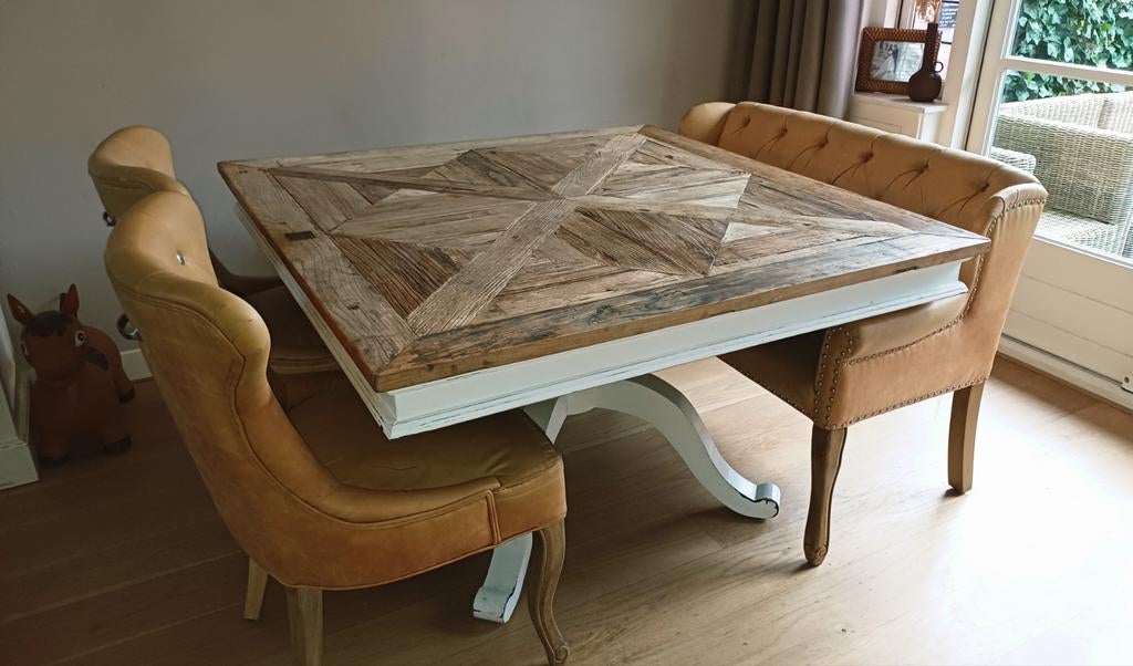 Leren eetkamerstoelen en bankje Riviera Maison, Huis en Inrichting, Ophalen, Gebruikt, Leer, Chesterfield, Klassiek