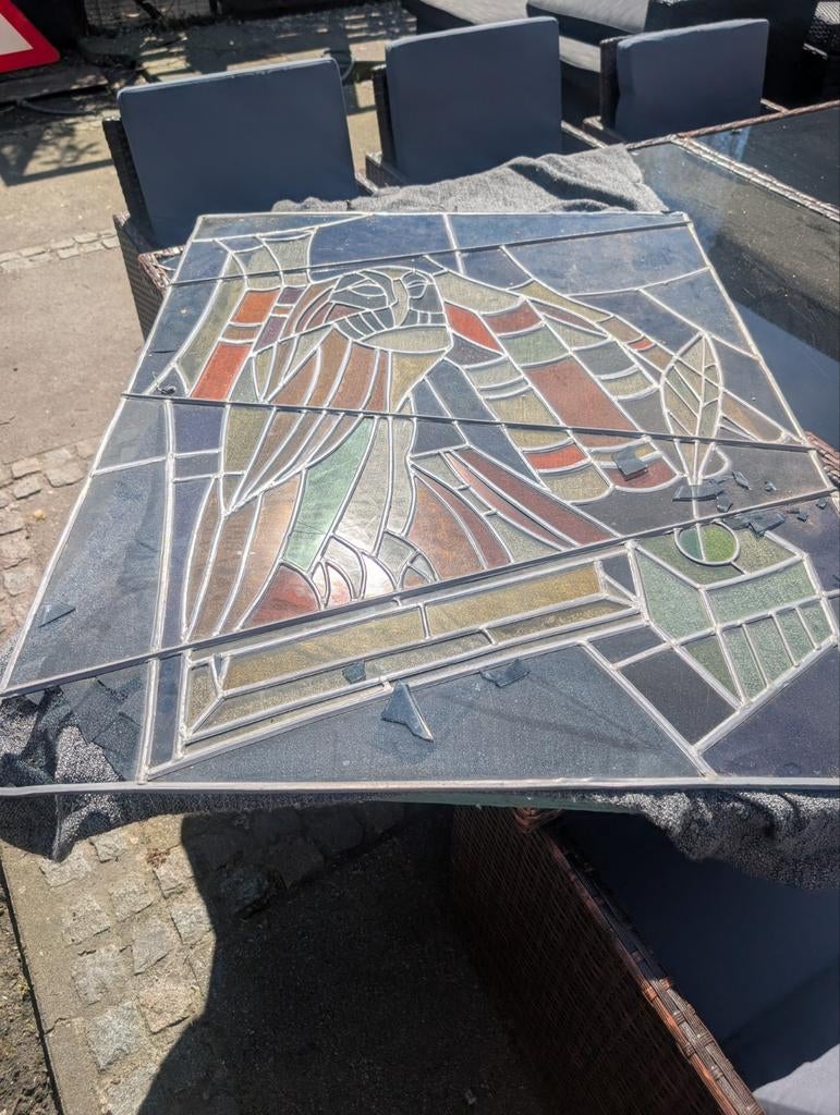 Prachtig Glas in Lood decoratie raam met UIL 🦉, Ophalen