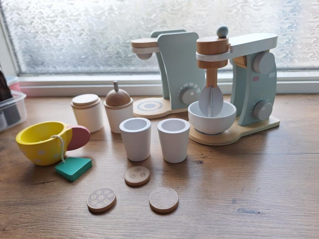 Leuke mintgroene houten speelset, Kinderen en Baby's, Speelgoed | Houten speelgoed, Ophalen of Verzenden, Gebruikt