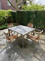 Tuinset teakhout rvs steen, Tuin en Terras, Tuinsets en Loungesets, Ophalen, Zo goed als nieuw, Rvs