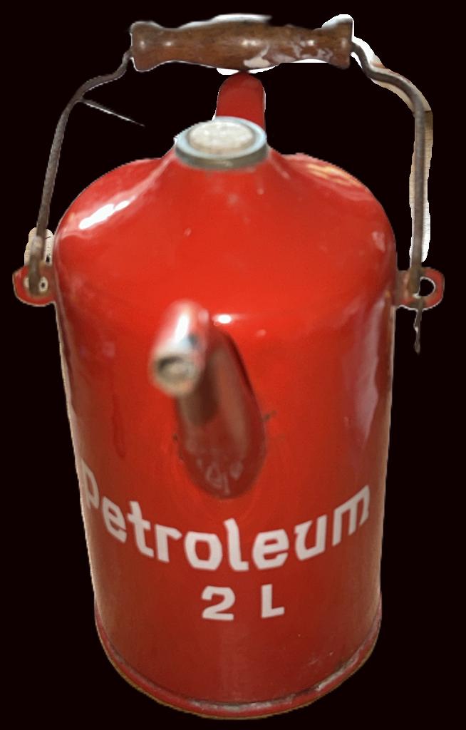 Antieke brandweer rode emaille 2L Petroleum kan izgst, Antiek en Kunst, Ophalen