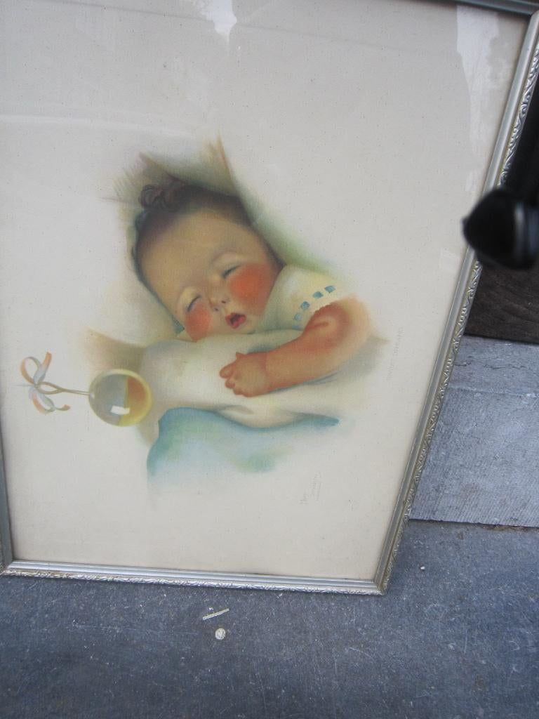 Pracht.Gekl Lithografie Slapende Baby Portr MaryDAVIDSON, Antiek en Kunst, Ophalen of Verzenden