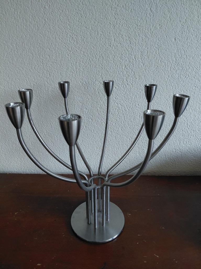 Moderne 8-armige kandelaar van RVS, Gebruikt, 25 tot 50 cm, Ophalen of Verzenden, Metaal
