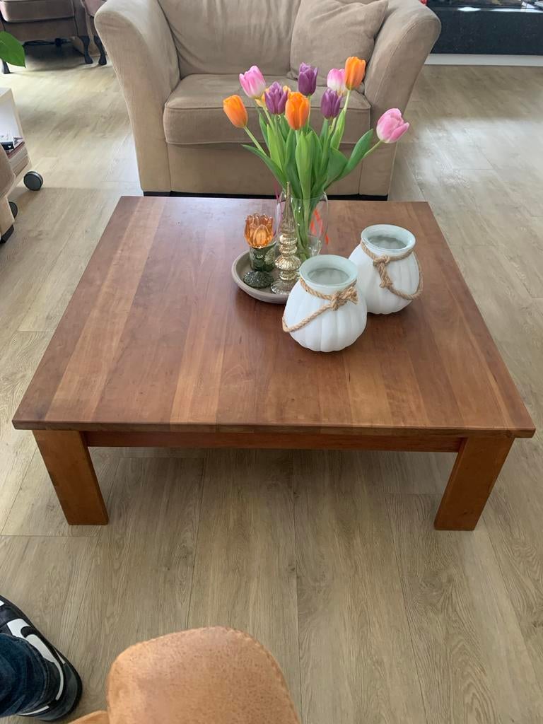 Kersenhouten salontafel 100x100x38 cm - Geolied, Ophalen, Gebruikt, Vierkant, 50 tot 100 cm