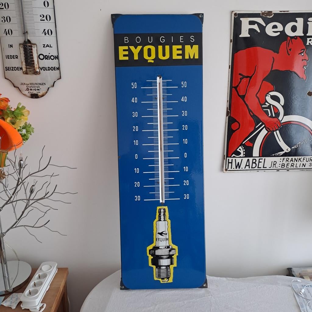 Eyquem emaille reclamebord thermometer, Verzamelen, Ophalen of Verzenden, Zo goed als nieuw, Reclamebord