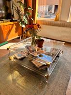 Glazen salontafel in Hollywood Regency stijl, Huis en Inrichting, Tafels | Salontafels, Ophalen, Gebruikt, Vierkant, Glas
