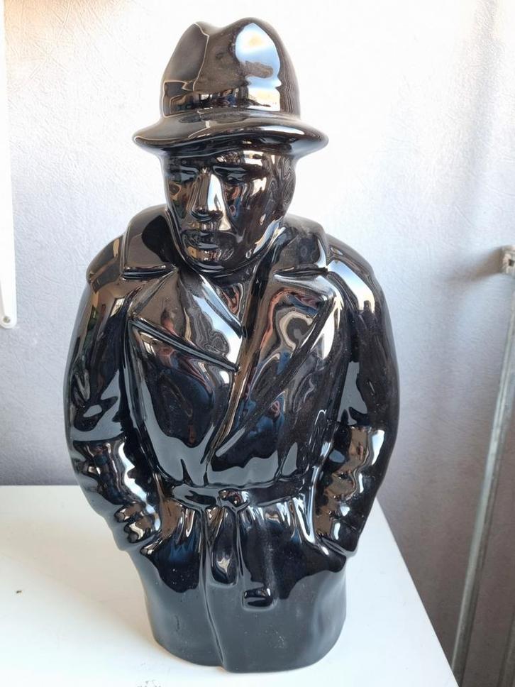 Art Deco Detective Buste Zwart Keramiek - 39 cm, Verzamelen, Beelden en Beeldjes, Zo goed als nieuw, Mens, Ophalen of Verzenden