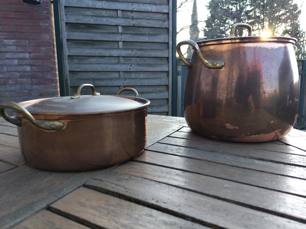 Set antieke koperen pannen, Antiek en Kunst, Ophalen of Verzenden, Koper