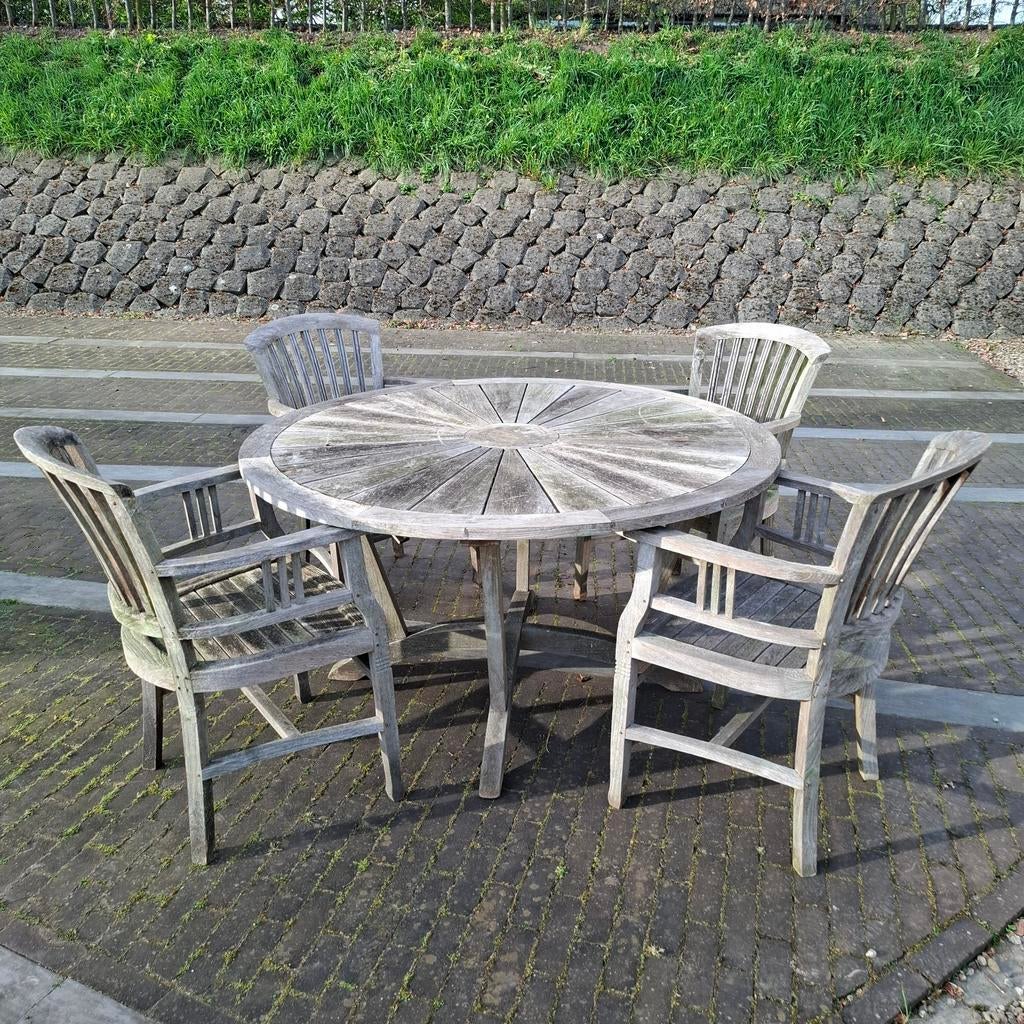 Tuinset teakhout tuintafel met 4 stoelen, Tuin en Terras, Ophalen, 4 zitplaatsen, Gebruikt, Teakhout