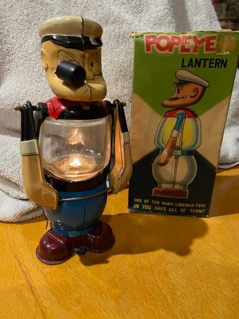 Popeye tin litho Lantern Linemar toy's met doos, Antiek en Kunst, Ophalen of Verzenden