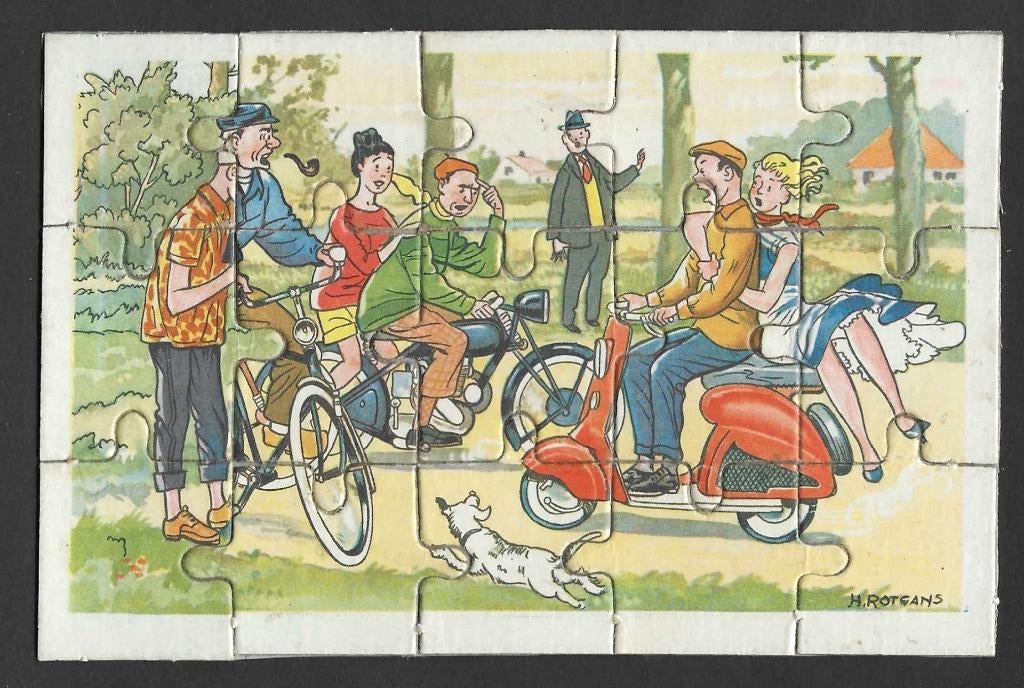 Beweegbare kaart Artist Signed PUZZEL H Rotgans motor, Verzenden, 1940 tot 1960, Ongelopen, Voertuig