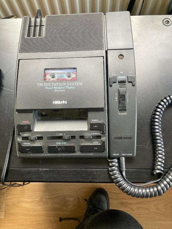 Philips 730 Dicteersysteem met microfoon, Audio, Tv en Foto, Cassettedecks, Enkel, Philips, Ophalen of Verzenden
