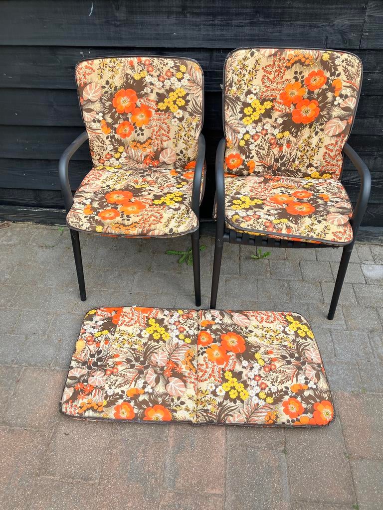 Retro stoelkussens Rinco jaren 60-70 bloemenprint, Ophalen of Verzenden