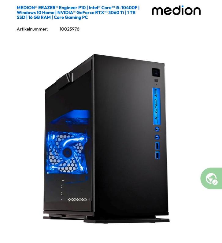 Medion Erazer Engineer P10 gaming PC met EVGA 3060Ti, Computers en Software, Desktop Pc's, Gebruikt, SSD, 16 GB, Met videokaart