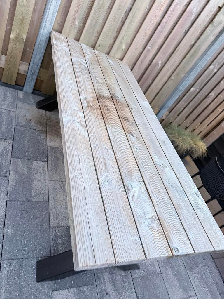 Douglas houten tuintafel met stalen kruispoten 210x90, Tuin en Terras, Tuintafels, Ophalen, Gebruikt, Rechthoekig, Hout