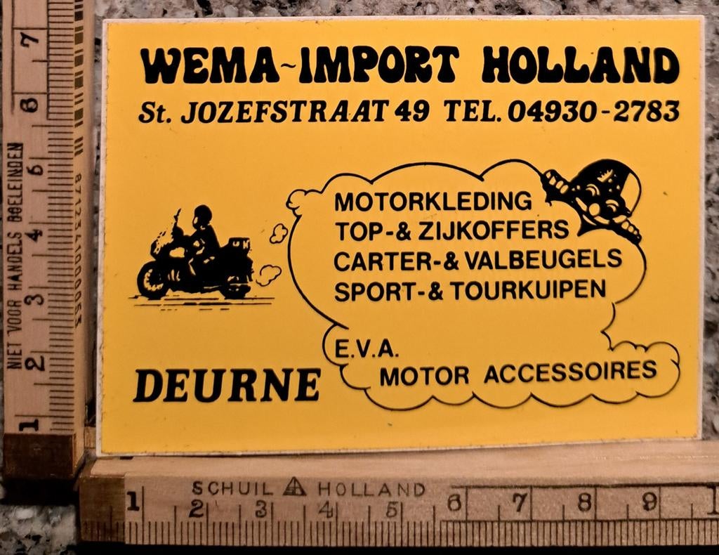Vintage sticker WEMA import motor accessoires motorhelm, Ophalen of Verzenden, Zo goed als nieuw