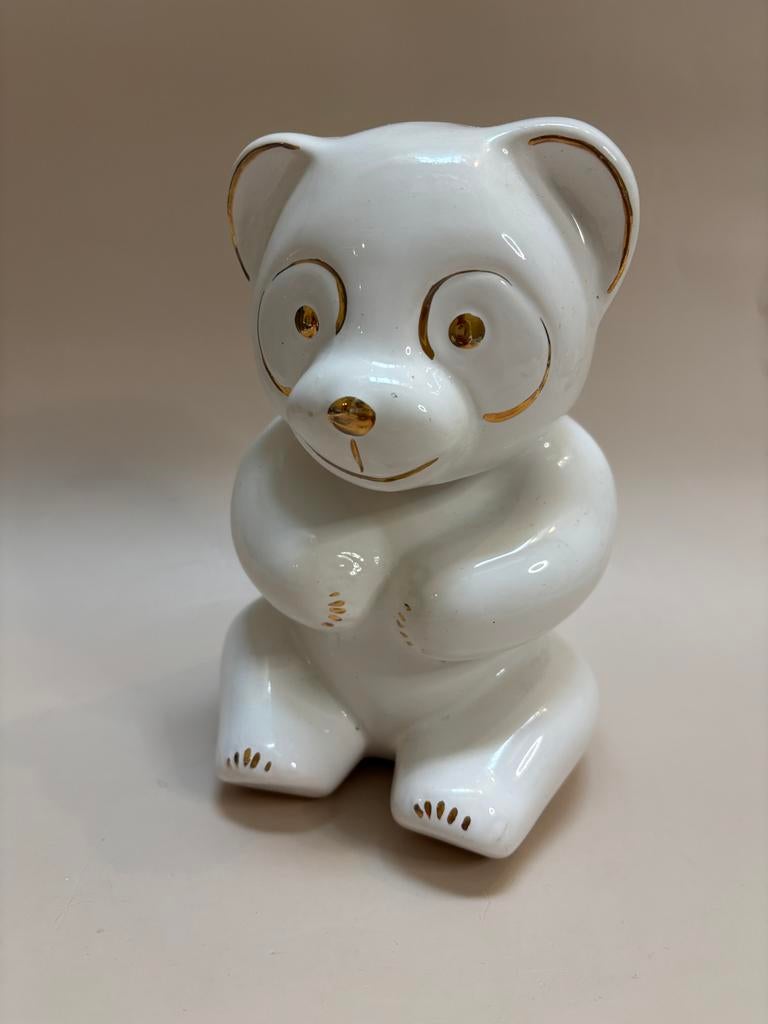 Vintage beeld Panda wit keramiek met vergulde details, Ophalen of Verzenden, Zo goed als nieuw, Dier