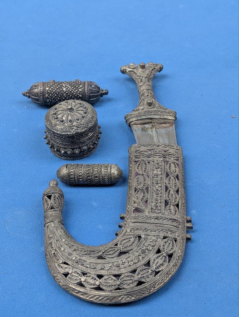 Antieke Arabische Jambiya Dolk met Schede en Accessoires, Ophalen