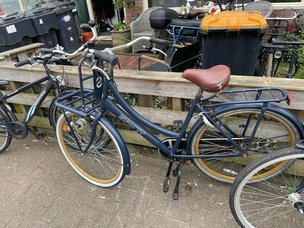 Blauwe moederfiets met goudkleurige velgen, Overige merken, Gebruikt, Dubbele standaard, 0 zitjes
