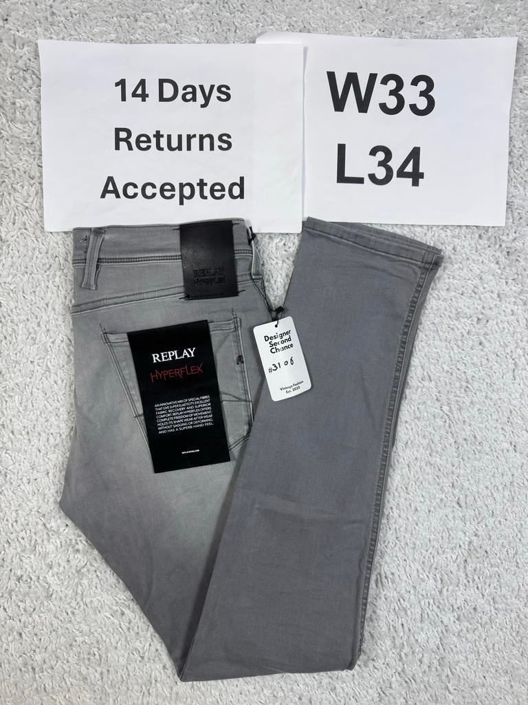 Replay Hyperflex Anbass Jeans Slim Grijs W33 L34, Nieuw, Ophalen of Verzenden, Vv, Gg
