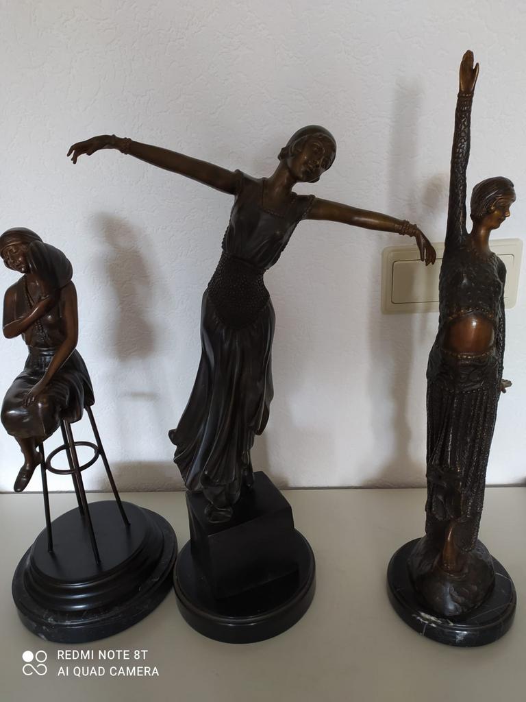 Te koop drie bronzen art Deco Beelden supermooi, Antiek en Kunst, Ophalen