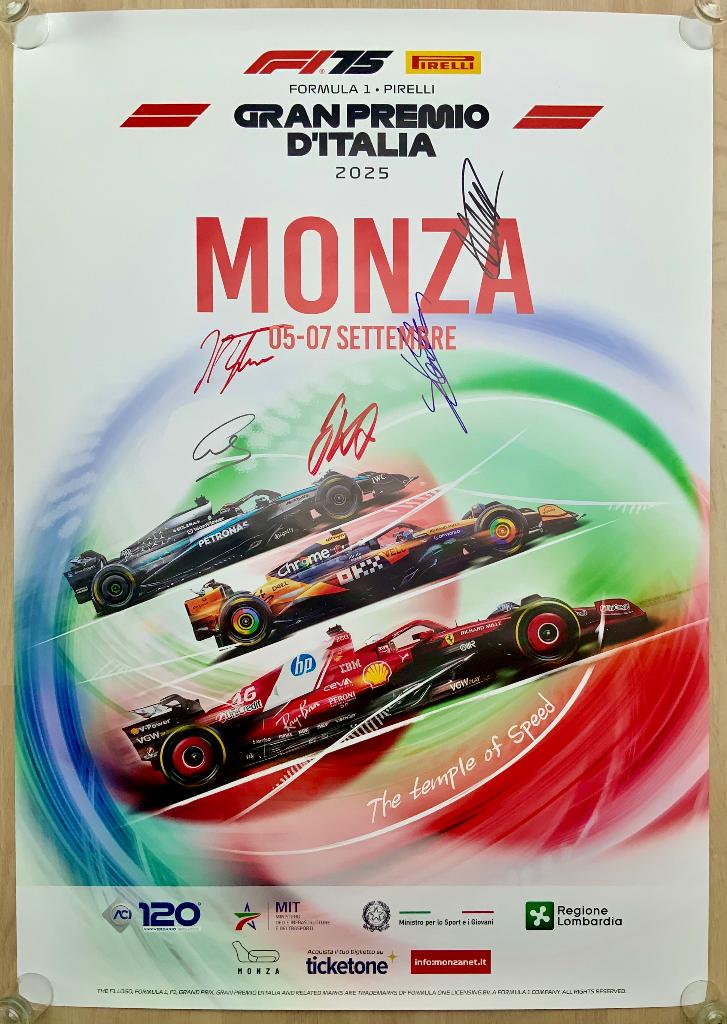 F1 poster met handtekening Max Verstappen, Rechthoekig Staand, Deurposter of groter, Ophalen of Verzenden, Zo goed als nieuw