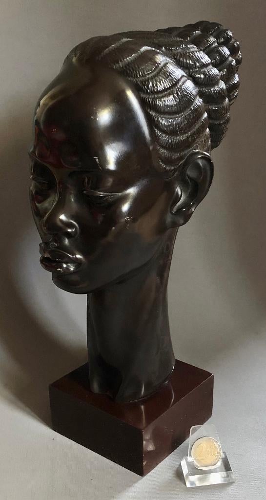 Buste / Hoofd Afrikaanse Vrouw, Bijna Levensgroot, Polystone, Ophalen of Verzenden, Gebruikt, Mens