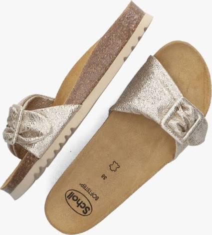 Scholl prachtige slippers, goudkleurige zacht leren band 36, Kleding | Dames, Schoenen, Slippers, Overige kleuren, Nieuw, Ophalen of Verzenden