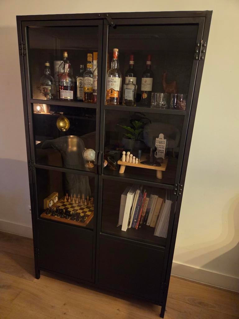 Industriële stalen kast met glazen deuren, Ophalen, 100 tot 150 cm, Minder dan 50 cm, Zo goed als nieuw