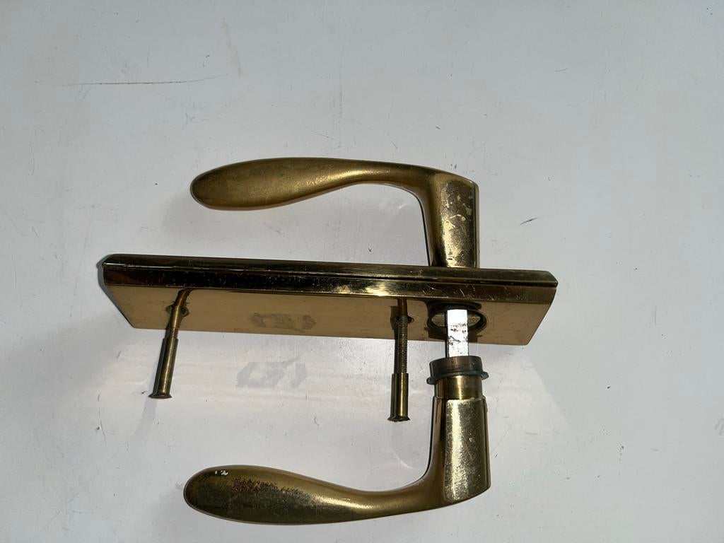 Messing Deurklink met Plaat - Klassiek Design, Ophalen of Verzenden, Zo goed als nieuw, Koper of Messing, Klink of Kruk