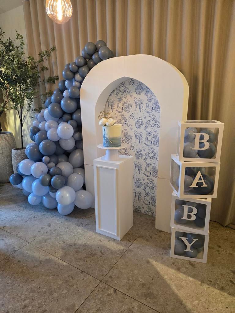 Houten Backdrop met Pilaar en Achterwand (Baby Blauw), Ophalen, Zo goed als nieuw, Versiering, Geboorte of Huwelijk